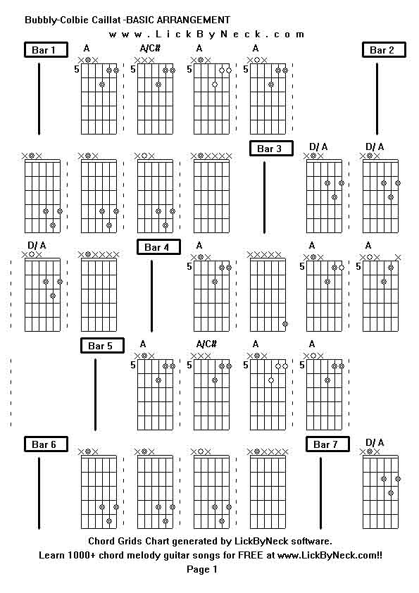 Chord Grids Chart of chord melody fingerstyle guitar song-Bubbly-Colbie Caillat -BASIC ARRANGEMENT,generated by LickByNeck software.